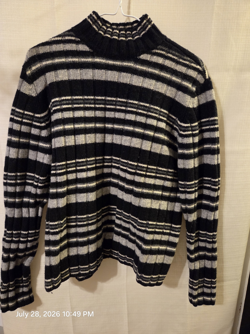 GAP Women's Black and Gray Striped Turtleneck Sweater